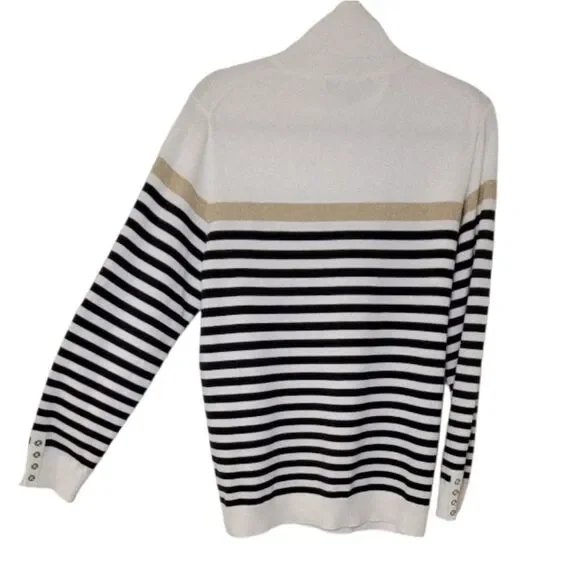 Tommy Hilfiger Striped White, Black, and Gold Turtleneck Sweater Size XL - Picture 3 of 6